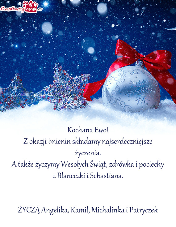A także życzymy Wesołych Świąt, zdrówka i pociechy z Blaneczki i Sebastiana