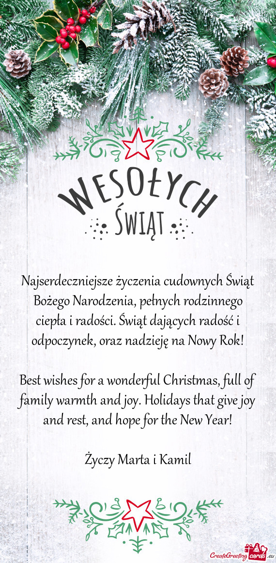 Best wishes for a wonderful Christmas, full of family warmth and joy. Holidays that give joy and res