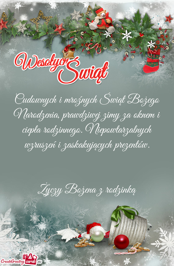 Cudownych i mroźnych Świąt Bożego Narodzenia, prawdziwej zimy za oknem i