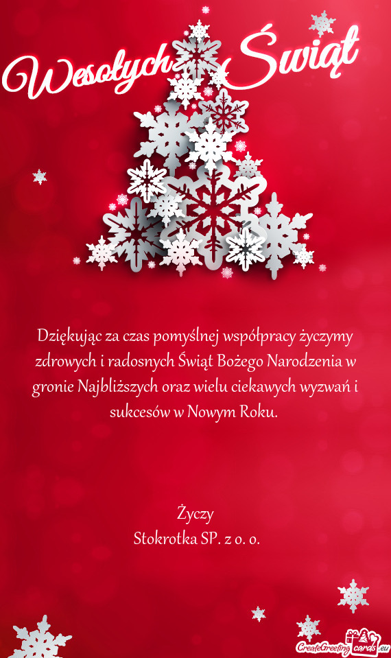 Dziękując za czas pomyślnej współpracy życzymy zdrowych i radosnych Świąt Bożego Narodzenia