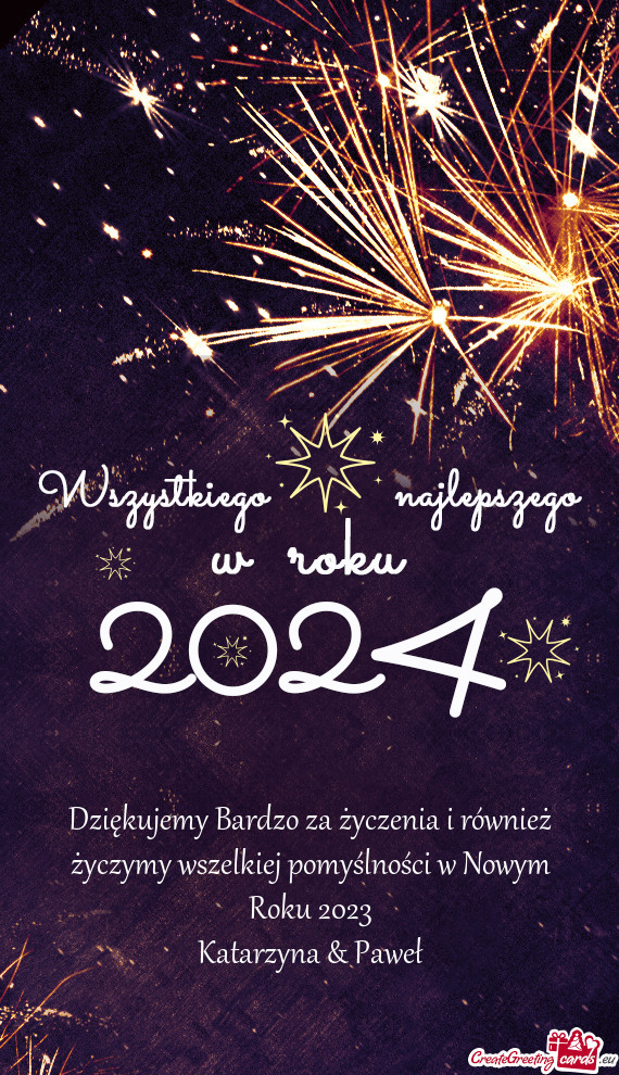 Dziękujemy Bardzo za życzenia i również życzymy wszelkiej pomyślności w Nowym Roku 2023