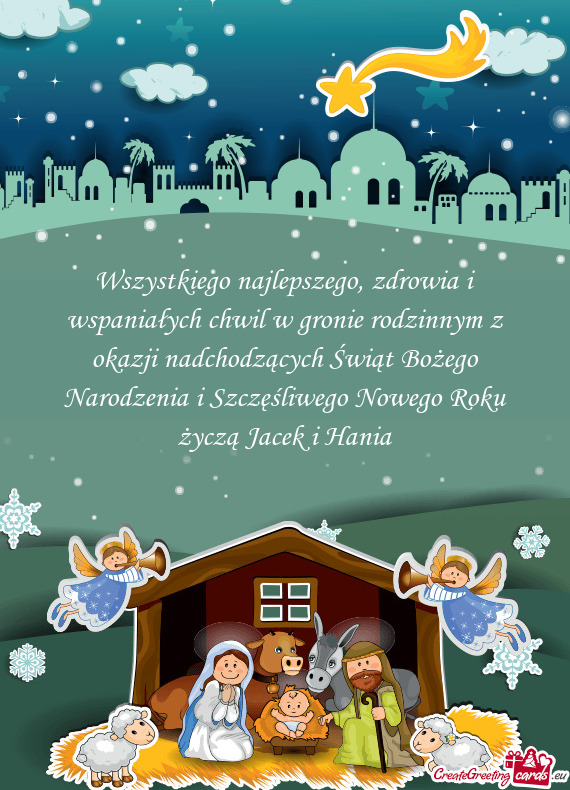 Iąt Bożego Narodzenia i Szczęśliwego Nowego Roku życzą Jacek i Hania