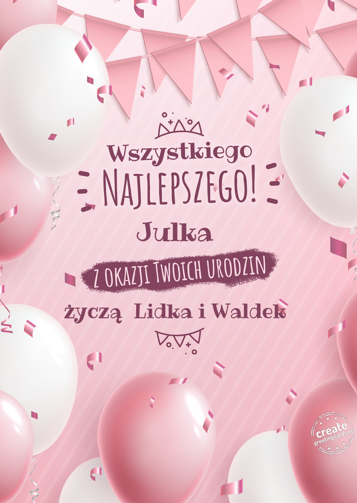 Julka z okazji Twoich urodzin życzą Lidka i Waldek