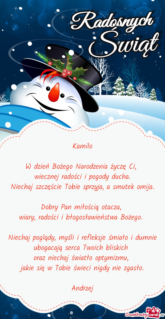 Kamilo W dzień Bożego Narodzenia życzę Ci