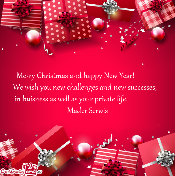 Merry Christmas and happy New Year!    We wish you new challenges and new successes, in