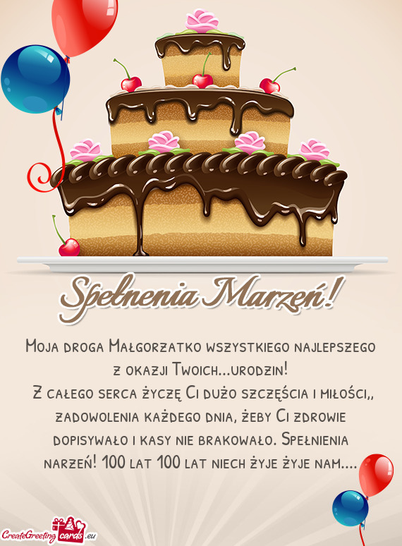 Moja droga Małgorzatko wszystkiego najlepszego z okazji Twoich...urodzin