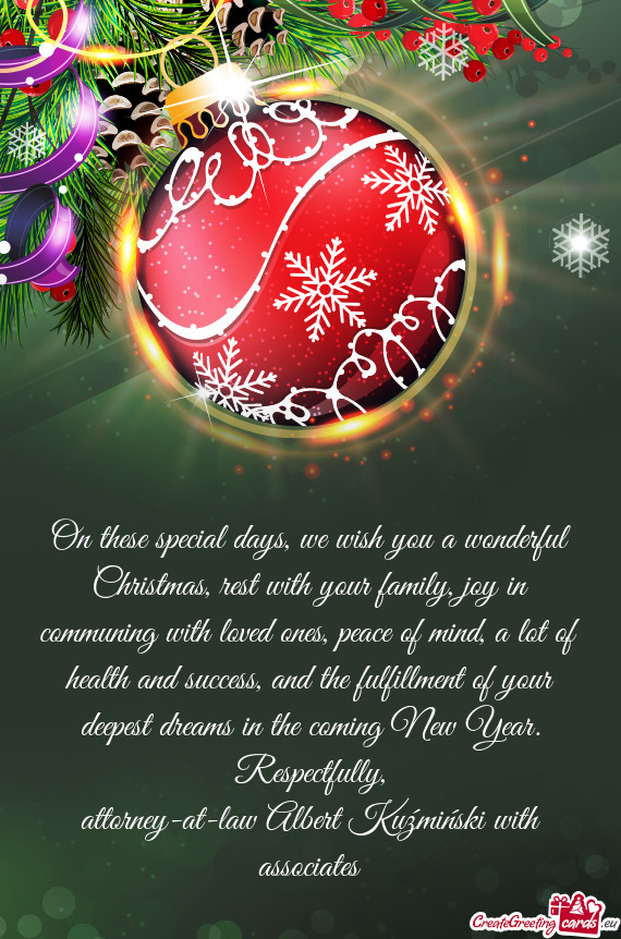 On these special days, we wish you a wonderful Christmas, rest with your family, joy in communing wi