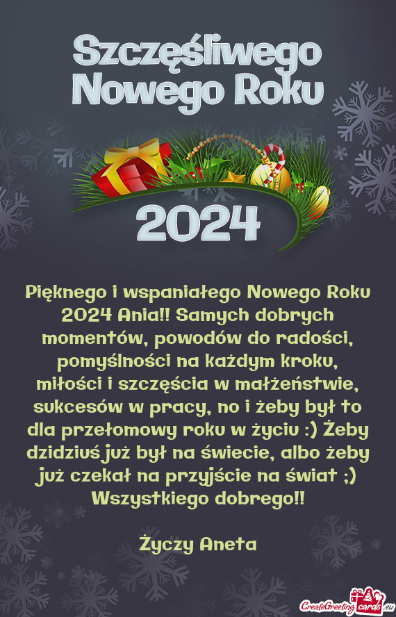Pięknego i wspaniałego Nowego Roku 2024 Ania!! Samych dobrych momentów, powodów do radości, pom