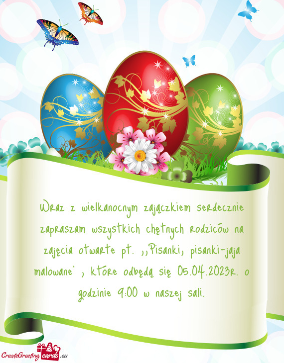 Rte pt. ,,Pisanki, pisanki-jaja malowane" , które odbędą się 05.04.2023r. o godzinie 9:00 w nasz