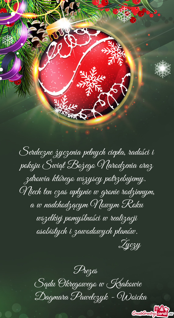 Serdeczne życzenia pełnych ciepła, radości i pokoju Świąt Bożego Narodzenia oraz zdrowia któ