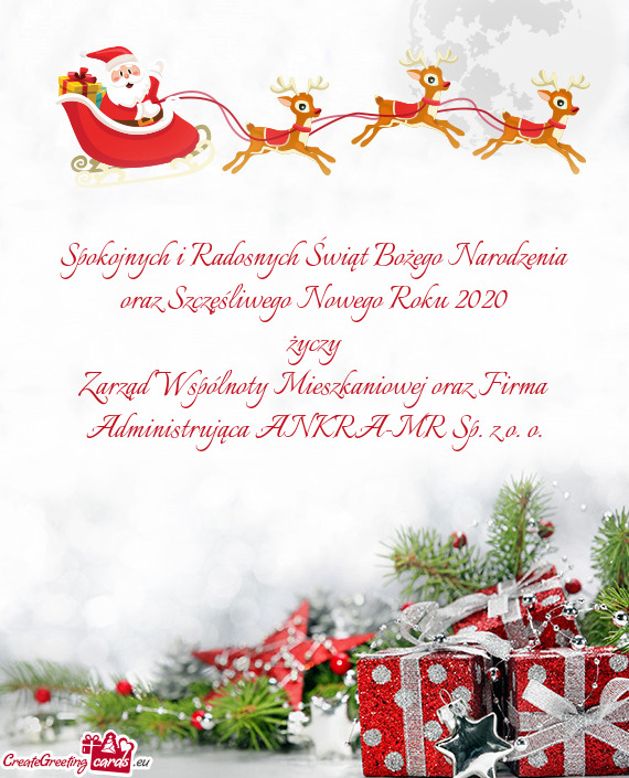 Spokojnych i Radosnych Świąt Bożego Narodzenia oraz Szczęśliwego Nowego Roku 2020
 życzy
 Zarz