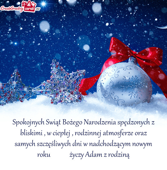 Spokojnych Swiąt Bożego Narodzenia spędzonych z bliskimi , w ciepłej , rodzinnej atmosferze oraz