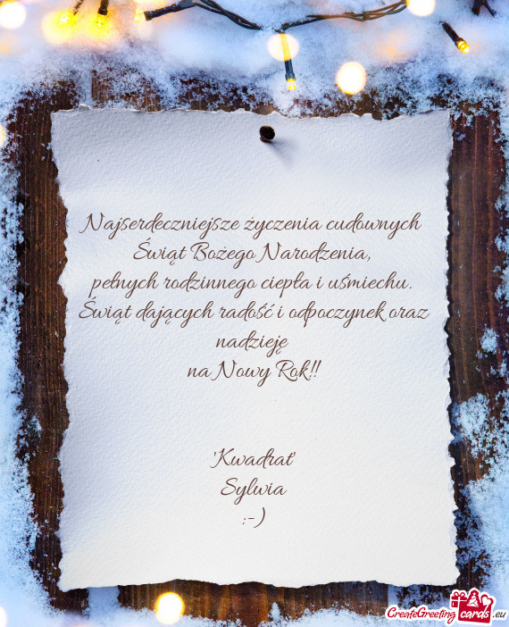 Świąt dających radość i odpoczynek oraz nadzieję na Nowy Rok!!  "Kwadrat" Sylwia