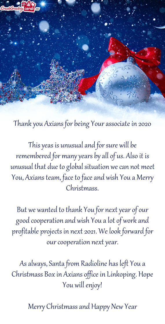 Thank you Axians for being Your associate in 2020