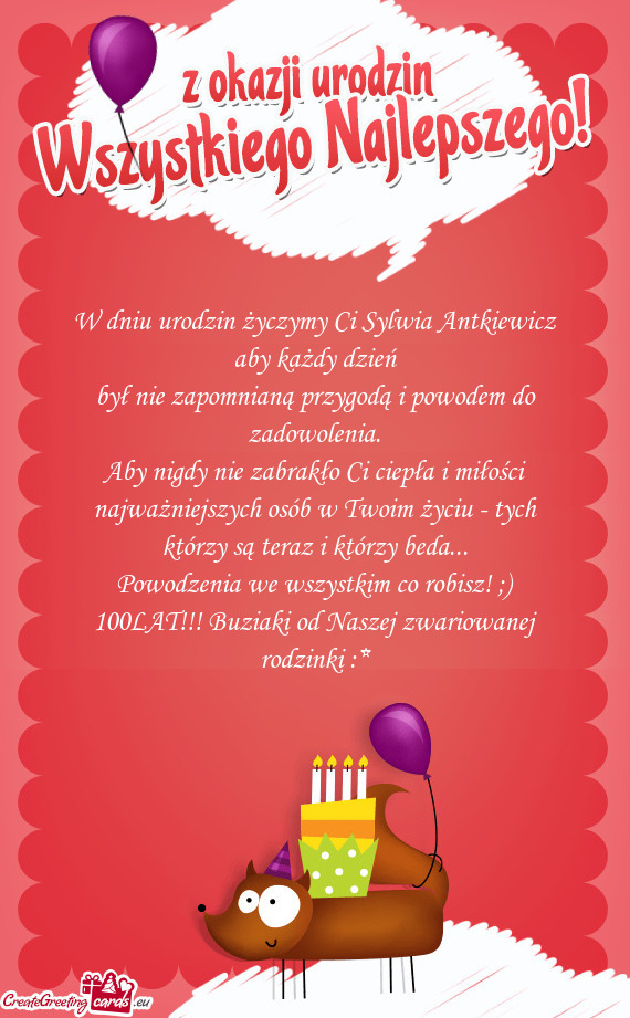 W dniu urodzin życzymy Ci Sylwia Antkiewicz aby każdy dzień