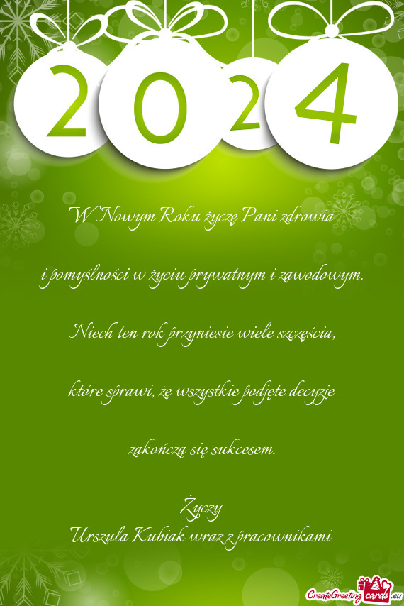 W Nowym Roku życzę Pani zdrowia