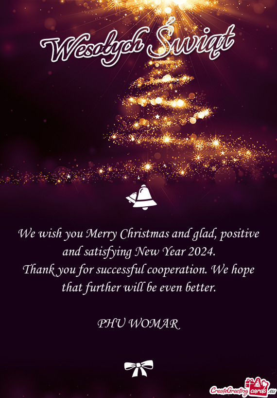 We wish you Merry Christmas and glad, positive and satisfying New Year 2024
