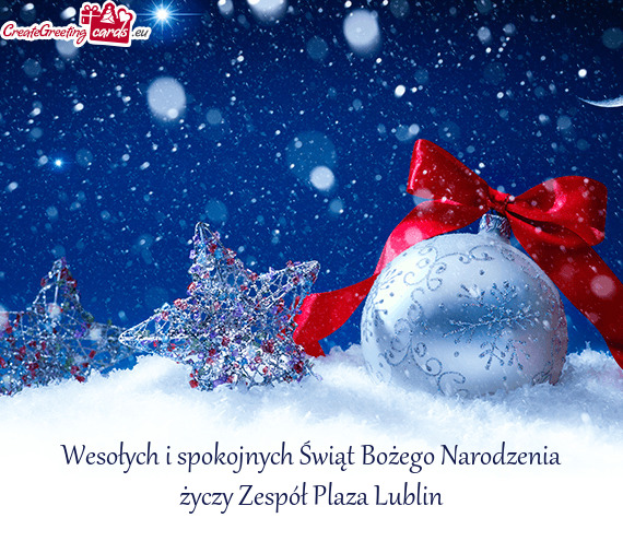 Wesołych i spokojnych Świąt Bożego Narodzenia Zespół Plaza Lublin