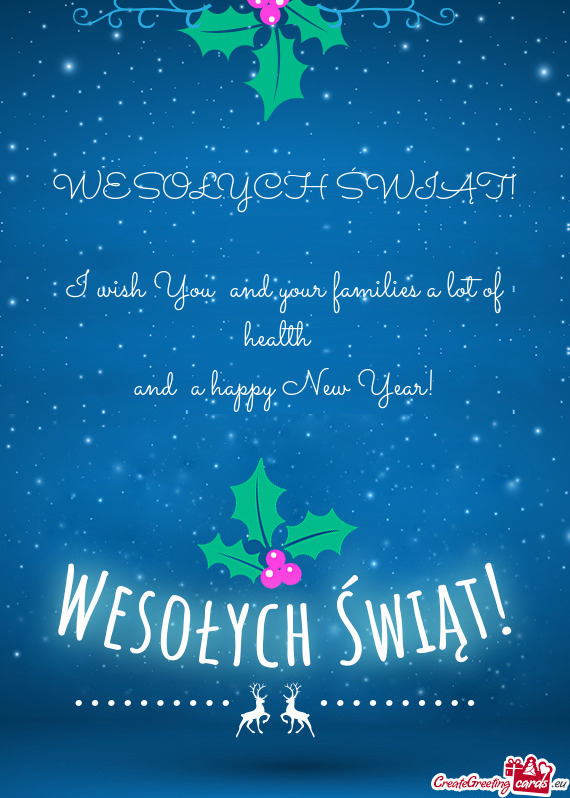 WESOŁYCH ŚWIĄT!
 
 I wish You and your families a lot of health 
 and a happy New Year