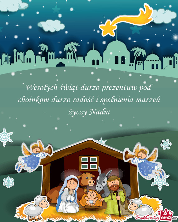 Wesołych świąt durzo prezentuw pod choinkom durzo radość i spełnienia marzeń życzy Nadia