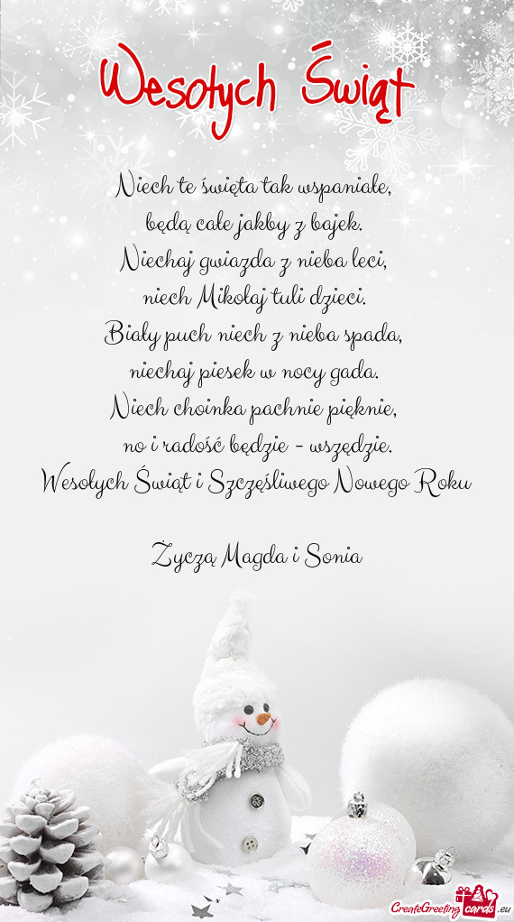 Wesołych Świąt i Szczęśliwego Nowego Roku Życzą Magda i Sonia