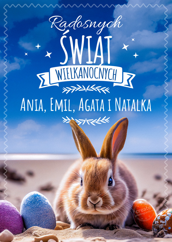 Wesołych Świąt zajączek i Ania, Emil, Agata i Natalka
