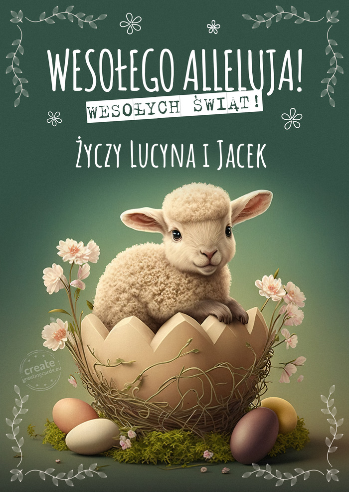 Wielkanocny baranek przesyła Ci Lucyna i Jacek życzenia