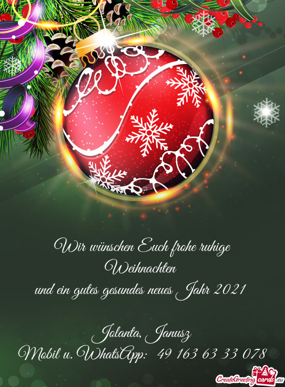 Wir wünschen Euch frohe ruhige Weihnachten