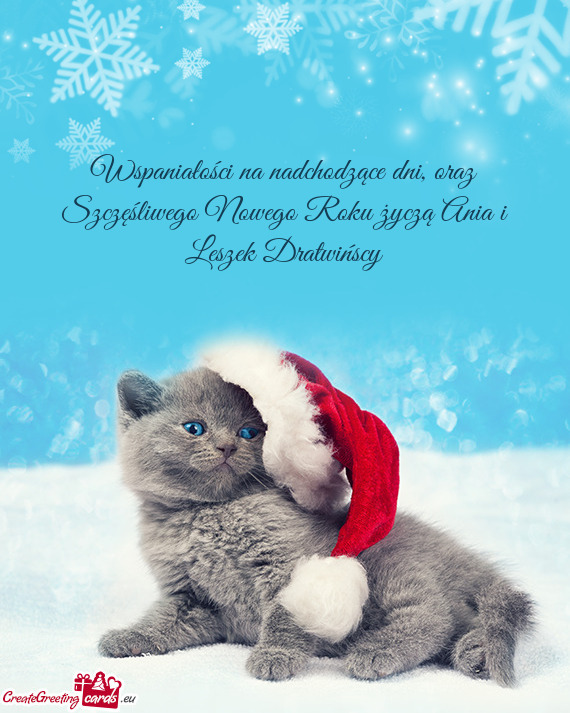 Wspaniałości na nadchodzące dni, oraz Szczęśliwego Nowego Roku życzą Ania i Leszek Dratwińsc