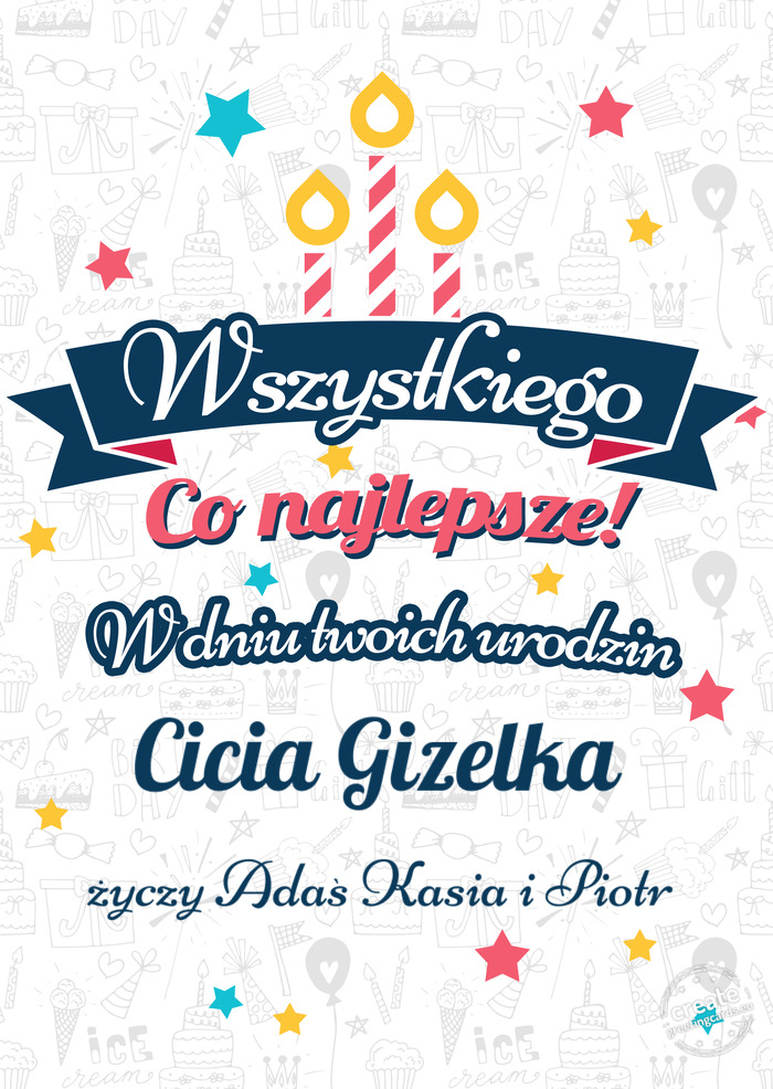Wszystkiego najlepszego Cicia Gizelka z okazji urodzin Adaś Kasia i Piotr