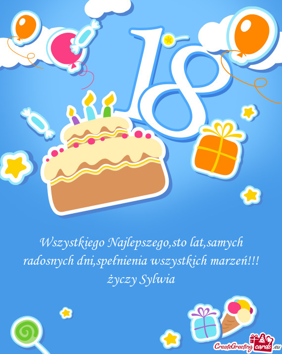 Wszystkiego Najlepszego,sto lat,samych radosnych dni,spełnienia wszystkich marzeń!!! życzy Sylwia