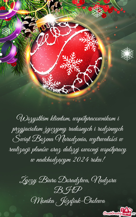 Wszystkim klientom, współpracownikom i przyjaciołom życzymy radosnych i rodzinnych Świąt Boże