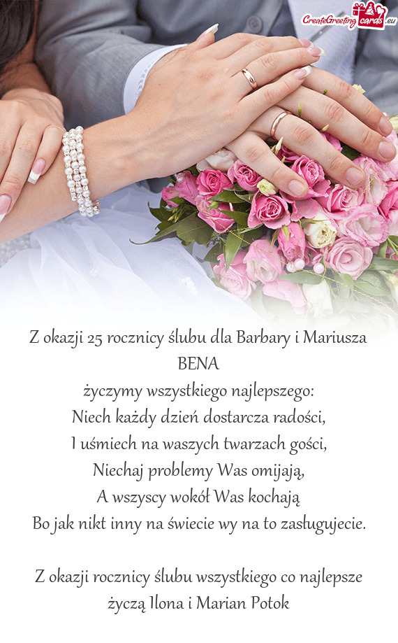 Z okazji 25 rocznicy ślubu dla Barbary i Mariusza BENA
