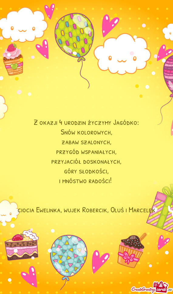 Z okazji 4 urodzin życzymy Jagódko: