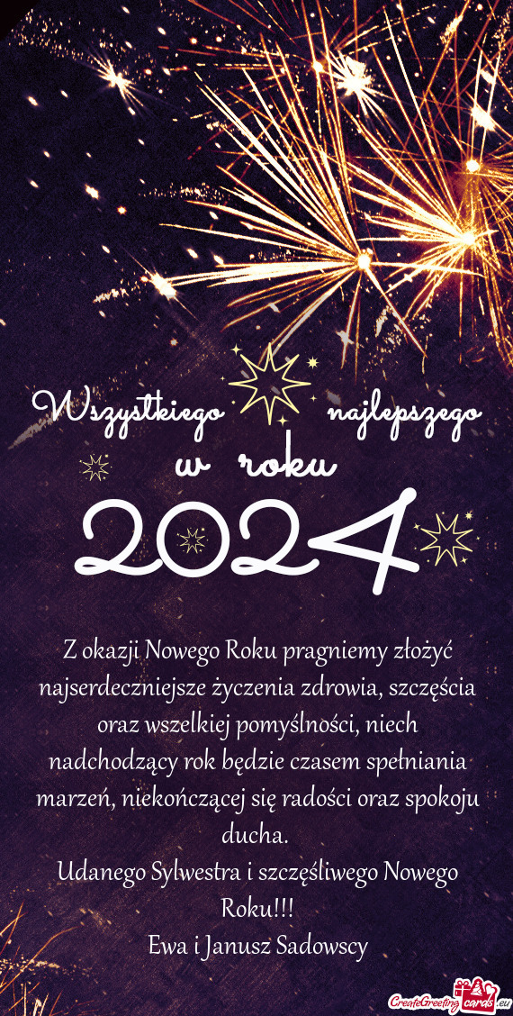 Z okazji Nowego Roku pragniemy złożyć najserdeczniejsze życzenia zdrowia, szczęścia oraz wszel