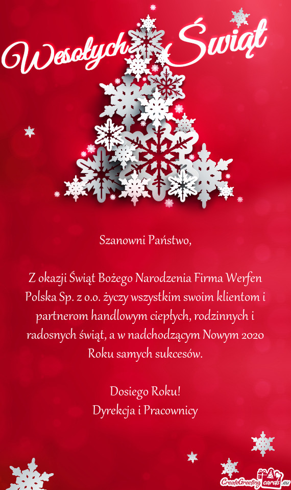 Z okazji Świąt Bożego Narodzenia Firma Werfen Polska Sp. z o.o. życzy wszystkim swoim klientom i