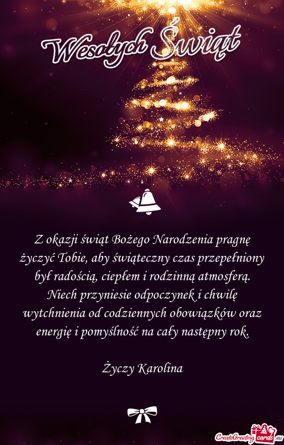 Z okazji świąt Bożego Narodzenia pragnę życzyć Tobie, aby świąteczny czas przepełniony był