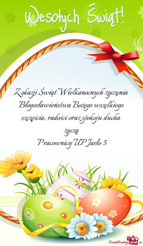 Z okazji Świąt Wielkanocnych życzenia Błogosławieństwa Bożego wszelkiego szczęścia, radośc