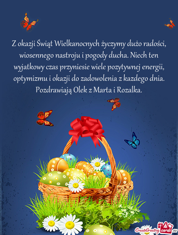 Z okazji Świąt Wielkanocnych życzymy dużo radości, wiosennego nastroju i pogody ducha. Niech te