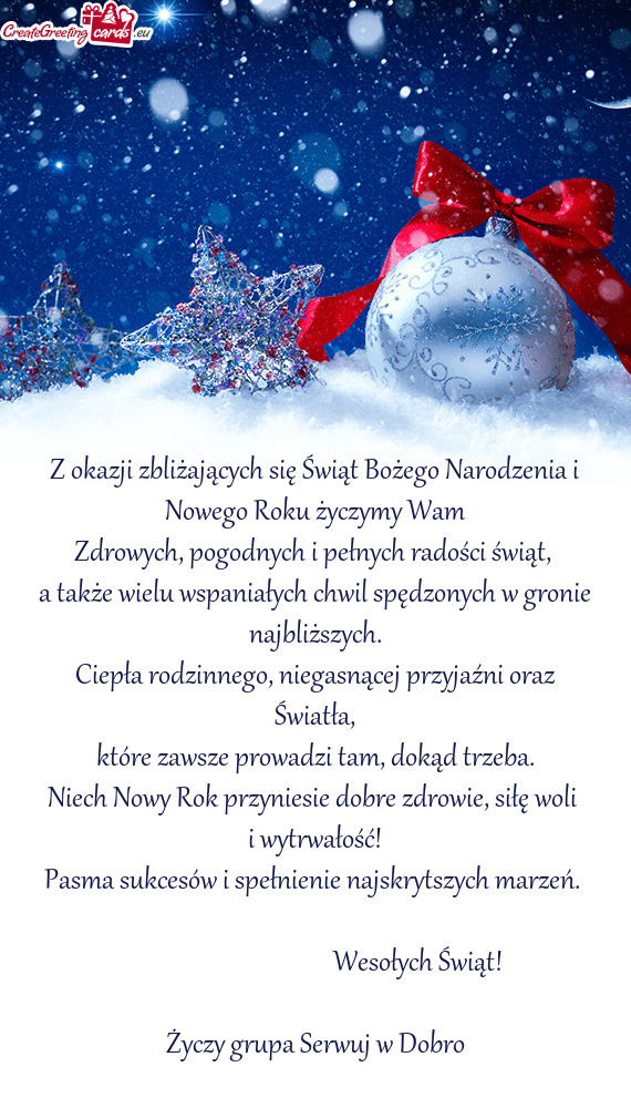 Z okazji zbliżających się Świąt Bożego Narodzenia i Nowego Roku życzymy Wam