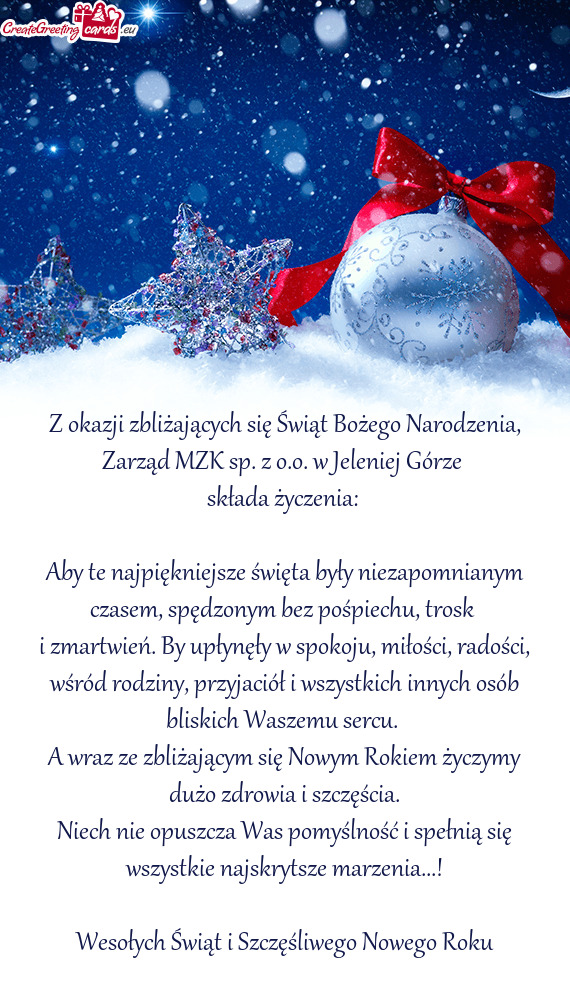 Z okazji zbliżających się Świąt Bożego Narodzenia, Zarząd MZK sp. z o.o. w Jeleniej Górze