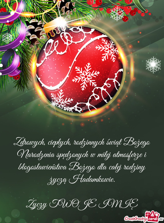 Zdrowych, ciepłych, rodzinnych świąt Bożego Narodzenia spędzonych w miłej atmosferze i błogos