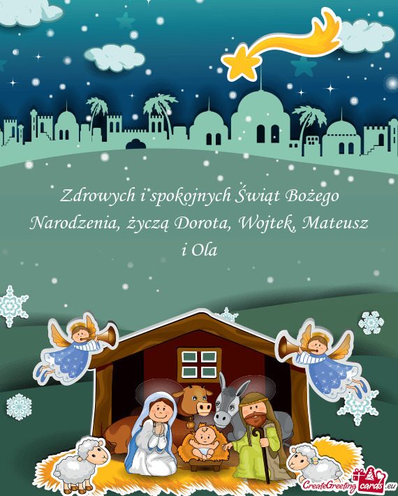 Zdrowych i spokojnych Świąt Bożego Narodzenia, życzą Dorota, Wojtek, Mateusz i Ola