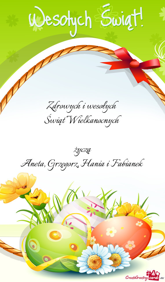 Zdrowych i wesołych Świąt Wielkanocnych  życzą Aneta