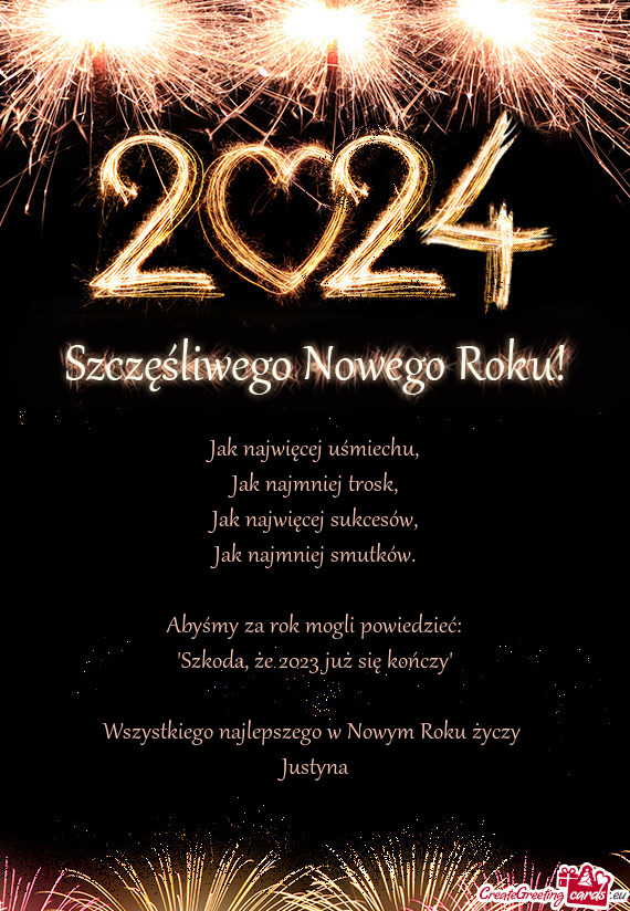 Że 2023 już się kończy" Wszystkiego najlepszego w Nowym Roku Justyna