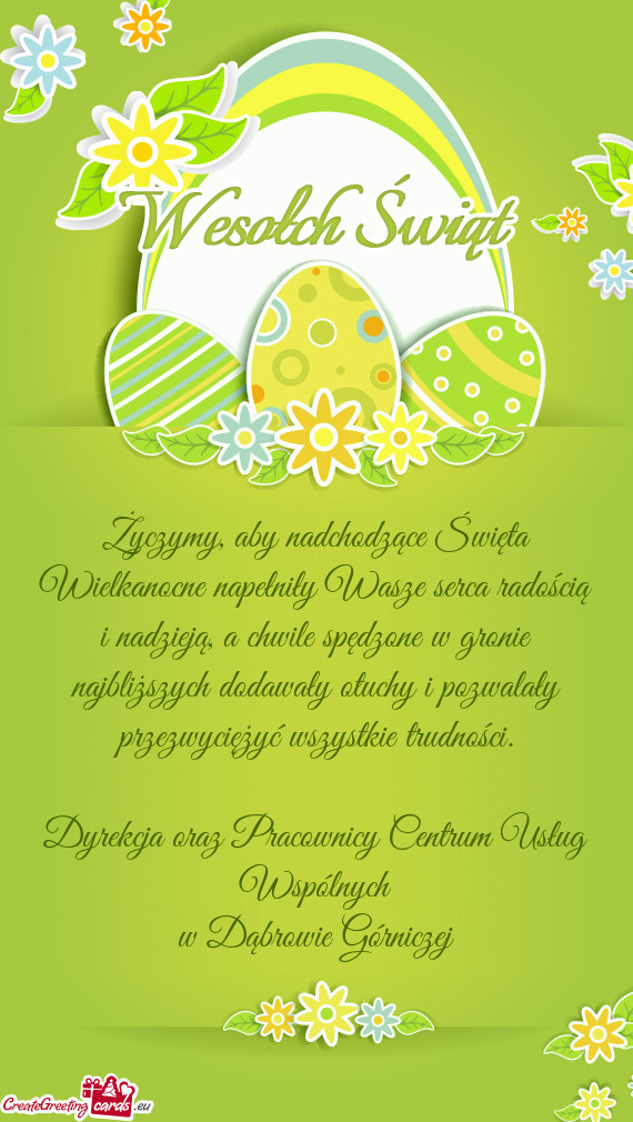 Życzymy, aby nadchodzące Święta Wielkanocne napełniły Wasze serca radością i nadzieją, a ch