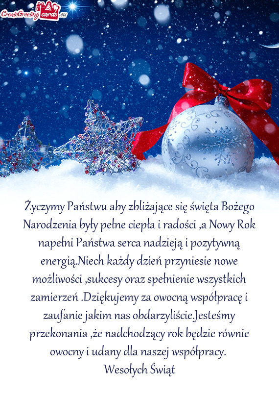 Życzymy Państwu aby zbliżające się święta Bożego Narodzenia były pełne ciepła i radości