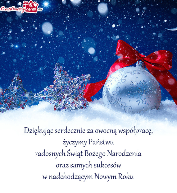 Życzymy Państwu radosnych Świąt Bożego Narodzenia oraz samych sukcesów w nadchodzącym No