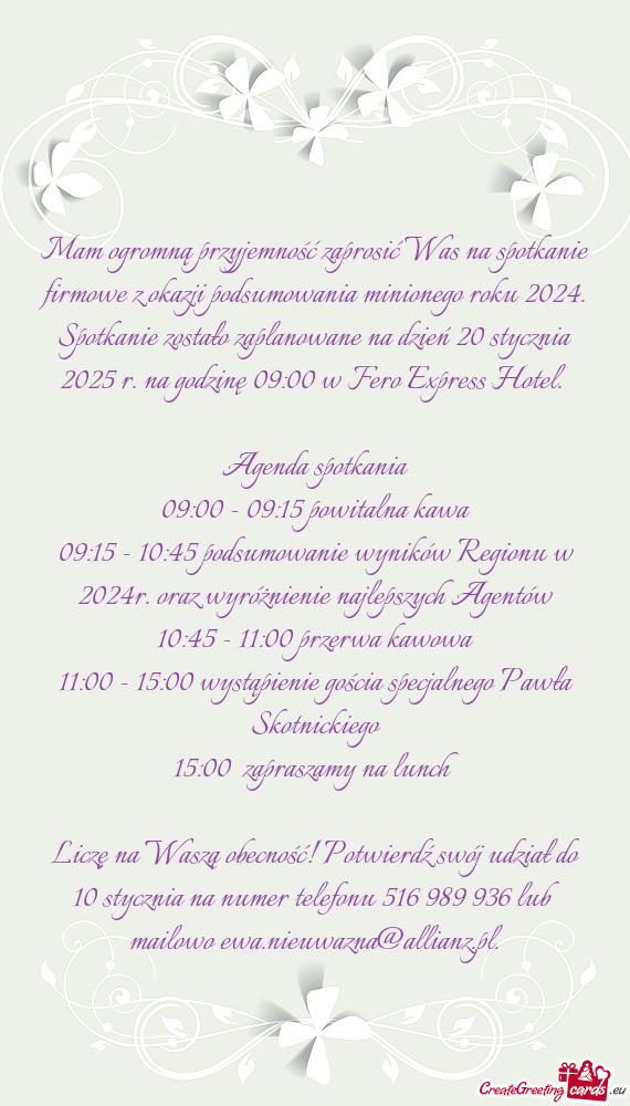 09:15 - 10:45 podsumowanie wyników Regionu w 2024r. oraz wyróżnienie najlepszych Agentów