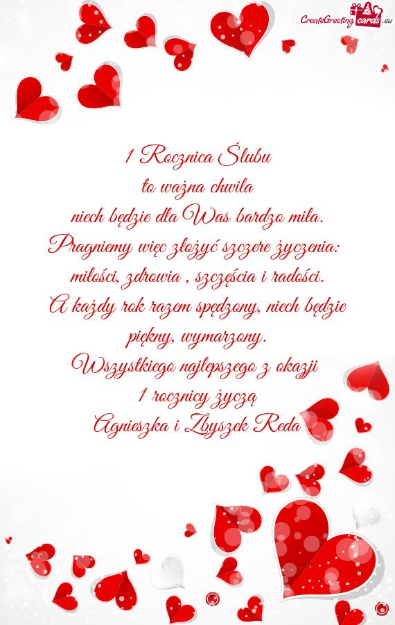 1 rocznicy życzą